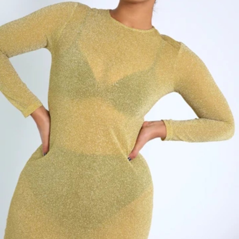 REBDOLLS "CHAMPAGNE" SHEER BODYCON MAXI DRESS L